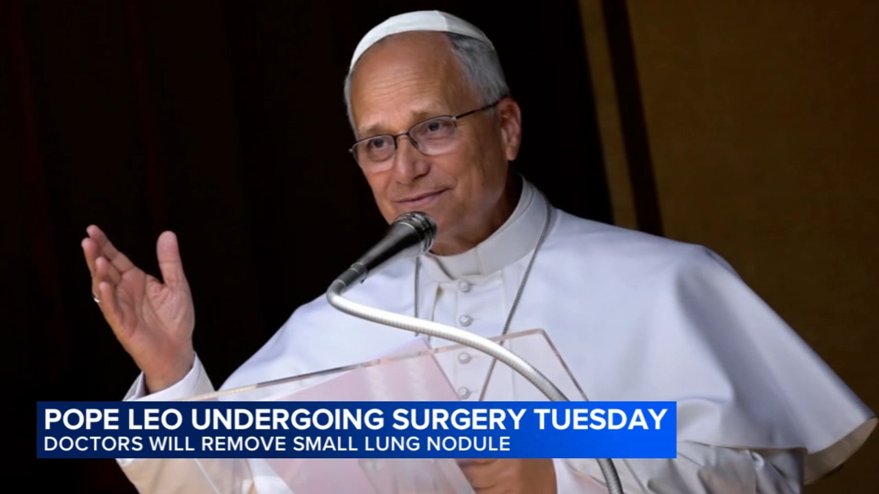 Pope Leo heads to hospital ahead of surgery to remove lung nodule

       — ABC 7 Bay Area, Monterey Health news