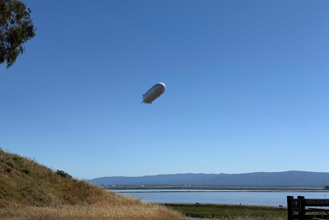 Sergey Brin's Pathfinder 1 airship flying over the Bay Area